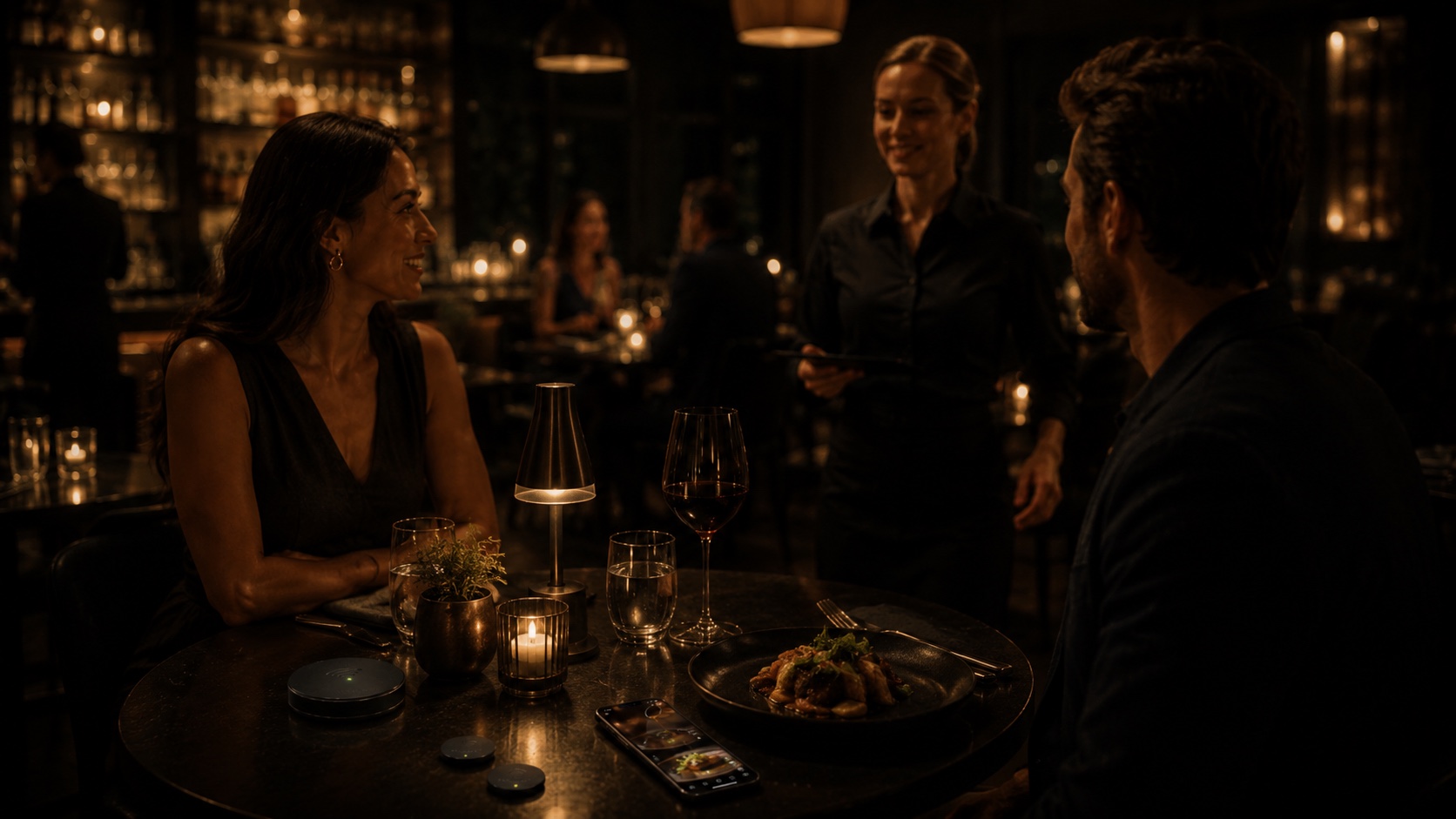 Guests receiving attentive table service in a restaurant